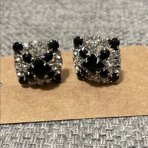 Elegant Black and Silver clip Earrings